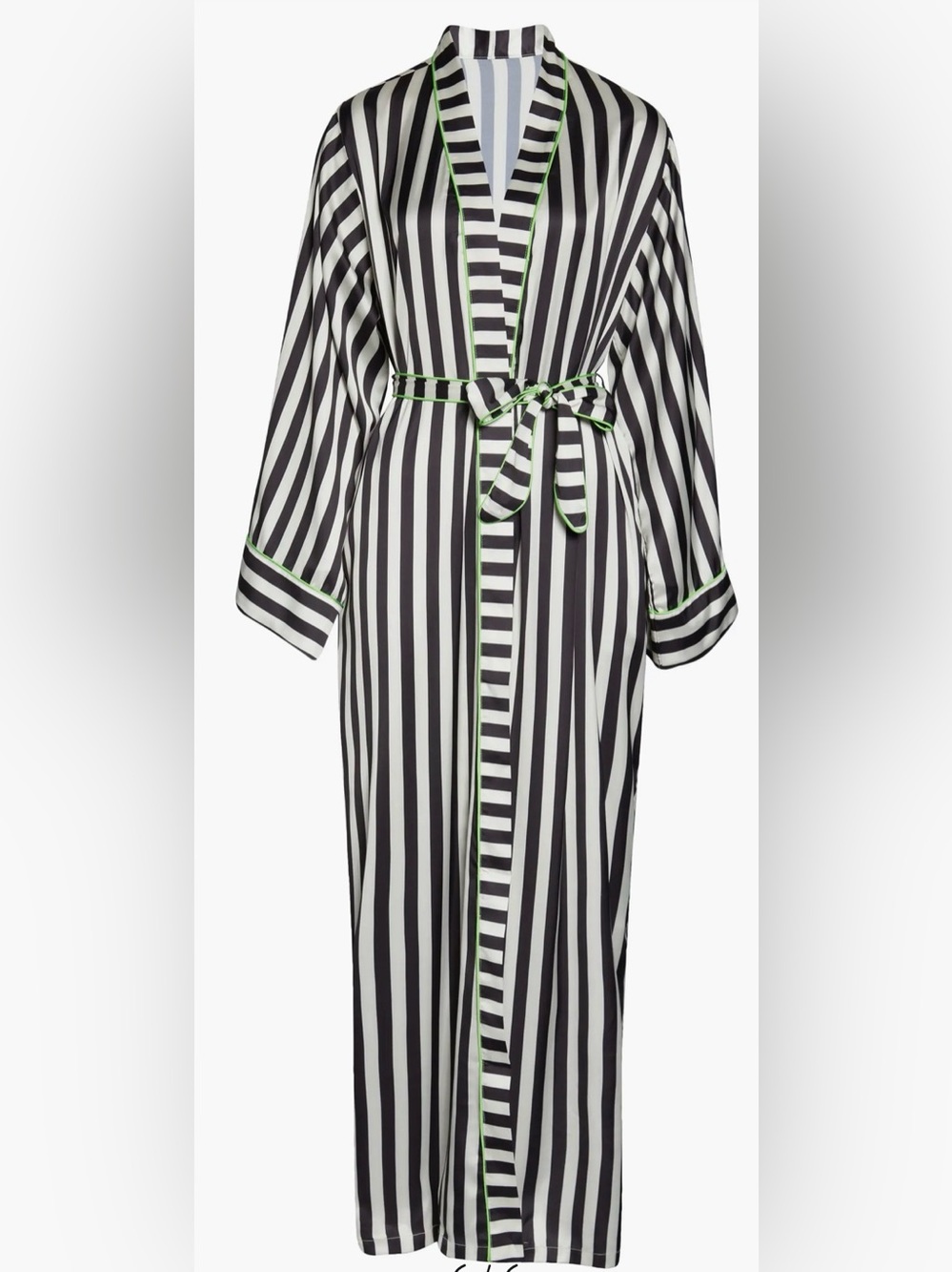 Kilo Brava Striped Satin Robe NWT Size Small Black Ivory Neon Green Trim